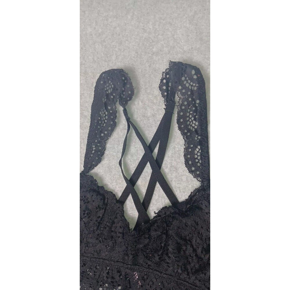 Rue 21 True Lace Racerback Cropped Bralette XS Black Coquette Festival Boho Goth - Picture 3 of 9